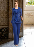 Savannah Jumpsuit/Pantsuit Separates Scoop Floor-Length Chiffon Lace Mother of the Bride Dress STIP0021703