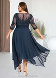 Lena A-line Scoop Illusion Tea-Length Chiffon Lace Mother of the Bride Dress With Sequins STIP0021704