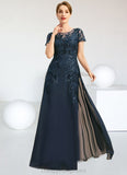 Lillian Sheath/Column Scoop Illusion Floor-Length Chiffon Lace Mother of the Bride Dress With Sequins STIP0021709