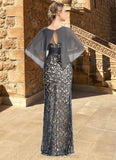 Ruby Sheath/Column Scoop Floor-Length Chiffon Lace Mother of the Bride Dress With Beading Flower Sequins STIP0021722