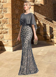 Ruby Sheath/Column Scoop Floor-Length Chiffon Lace Mother of the Bride Dress With Beading Flower Sequins STIP0021722