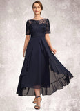 Shelby A-line Scoop Illusion Asymmetrical Chiffon Lace Mother of the Bride Dress STIP0021725