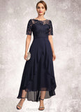 Shelby A-line Scoop Illusion Asymmetrical Chiffon Lace Mother of the Bride Dress STIP0021725