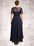 Shelby A-line Scoop Illusion Asymmetrical Chiffon Lace Mother of the Bride Dress STIP0021725