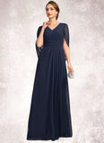 Adeline A-line V-Neck Floor-Length Chiffon Mother of the Bride Dress With Pleated STIP0021734