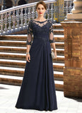 Lila A-line Scoop Illusion Floor-Length Chiffon Lace Mother of the Bride Dress With Pleated Sequins STIP0021741