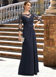 Lila A-line Scoop Illusion Floor-Length Chiffon Lace Mother of the Bride Dress With Pleated Sequins STIP0021741