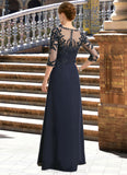 Lila A-line Scoop Illusion Floor-Length Chiffon Lace Mother of the Bride Dress With Pleated Sequins STIP0021741