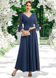 Lina A-line V-Neck Ankle-Length Chiffon Mother of the Bride Dress With Beading Pleated Sequins STIP0021745