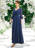 Lina A-line V-Neck Ankle-Length Chiffon Mother of the Bride Dress With Beading Pleated Sequins STIP0021745