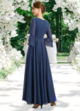 Lina A-line V-Neck Ankle-Length Chiffon Mother of the Bride Dress With Beading Pleated Sequins STIP0021745