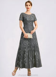 Naomi A-line Scoop Illusion Ankle-Length Chiffon Lace Mother of the Bride Dress With Sequins STIP0021753