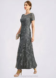 Naomi A-line Scoop Illusion Ankle-Length Chiffon Lace Mother of the Bride Dress With Sequins STIP0021753