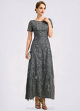 Naomi A-line Scoop Illusion Ankle-Length Chiffon Lace Mother of the Bride Dress With Sequins STIP0021753