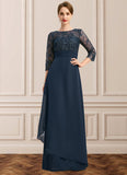 Scarlett A-line Scoop Illusion Floor-Length Chiffon Lace Mother of the Bride Dress With Pleated Sequins STIP0021754