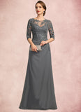 Maggie Sheath/Column Scoop Illusion Floor-Length Chiffon Lace Mother of the Bride Dress With Pleated Sequins STIP0021757