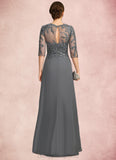 Maggie Sheath/Column Scoop Illusion Floor-Length Chiffon Lace Mother of the Bride Dress With Pleated Sequins STIP0021757