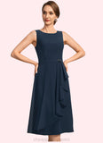 Kaylah Sheath/Column Scoop Knee-Length Chiffon Mother of the Bride Dress With Beading Cascading Ruffles STIP0021761