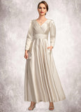 Taliyah A-line V-Neck Ankle-Length Satin Mother of the Bride Dress With Pleated STIP0021768