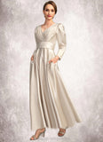 Taliyah A-line V-Neck Ankle-Length Satin Mother of the Bride Dress With Pleated STIP0021768