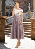 Kaitlyn A-line Scoop Tea-Length Chiffon Lace Mother of the Bride Dress With Sequins STIP0021773