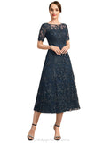 Daisy A-line Scoop Illusion Tea-Length Lace Mother of the Bride Dress With Sequins STIP0021781