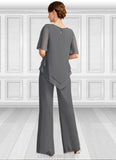 Alissa Jumpsuit/Pantsuit Separates Scoop Floor-Length Chiffon Mother of the Bride Dress With Beading STIP0021783