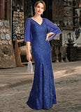 Skyler Trumpet/Mermaid V-Neck Floor-Length Chiffon Lace Mother of the Bride Dress With Sequins STIP0021795