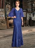 Skyler Trumpet/Mermaid V-Neck Floor-Length Chiffon Lace Mother of the Bride Dress With Sequins STIP0021795