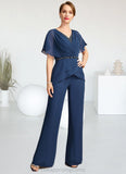 Judy Jumpsuit/Pantsuit Separates V-Neck Floor-Length Chiffon Mother of the Bride Dress With Beading Pleated Sequins STIP0021800