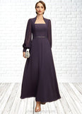 Eleanor A-line Queen Anne Ankle-Length Chiffon Mother of the Bride Dress With Beading Sequins STIP0021805