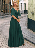 Kylie A-line V-Neck Floor-Length Chiffon Mother of the Bride Dress With Pleated Appliques Lace Sequins STIP0021807