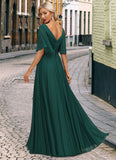 Kylie A-line V-Neck Floor-Length Chiffon Mother of the Bride Dress With Pleated Appliques Lace Sequins STIP0021807