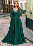 Kylie A-line V-Neck Floor-Length Chiffon Mother of the Bride Dress With Pleated Appliques Lace Sequins STIP0021807