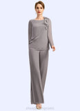 Macie Jumpsuit/Pantsuit Separates Scoop Floor-Length Chiffon Mother of the Bride Dress With Bow STIP0021808