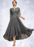 Kyra A-line Scoop Asymmetrical Chiffon Lace Mother of the Bride Dress With Pleated Sequins STIP0021812