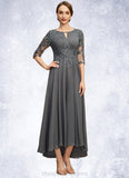 Kyra A-line Scoop Asymmetrical Chiffon Lace Mother of the Bride Dress With Pleated Sequins STIP0021812