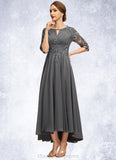 Kyra A-line Scoop Asymmetrical Chiffon Lace Mother of the Bride Dress With Pleated Sequins STIP0021812