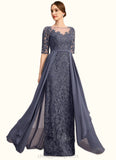 Natalia Sheath/Column Scoop Illusion Floor-Length Chiffon Lace Mother of the Bride Dress With Sequins STIP0021818