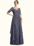 Natalia Sheath/Column Scoop Illusion Floor-Length Chiffon Lace Mother of the Bride Dress With Sequins STIP0021818