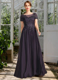 Daphne A-line Scoop Illusion Floor-Length Chiffon Lace Mother of the Bride Dress With Sequins STIP0021828