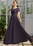 Daphne A-line Scoop Illusion Floor-Length Chiffon Lace Mother of the Bride Dress With Sequins STIP0021828