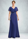 Evie A-line V-Neck Floor-Length Chiffon Mother of the Bride Dress With Beading Appliques Lace Sequins STIP0021829