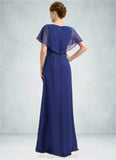 Evie A-line V-Neck Floor-Length Chiffon Mother of the Bride Dress With Beading Appliques Lace Sequins STIP0021829