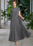 Ruby A-line V-Neck Illusion Ankle-Length Chiffon Lace Mother of the Bride Dress With Sequins STIP0021830