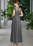 Ruby A-line V-Neck Illusion Ankle-Length Chiffon Lace Mother of the Bride Dress With Sequins STIP0021830