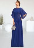 Heather A-line Scoop Floor-Length Chiffon Mother of the Bride Dress With Pleated Appliques Lace Sequins STIP0021831