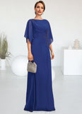 Heather A-line Scoop Floor-Length Chiffon Mother of the Bride Dress With Pleated Appliques Lace Sequins STIP0021831