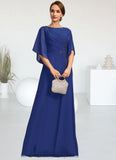 Heather A-line Scoop Floor-Length Chiffon Mother of the Bride Dress With Pleated Appliques Lace Sequins STIP0021831