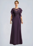 Bella A-line Scoop Illusion Floor-Length Chiffon Lace Mother of the Bride Dress STIP0021839